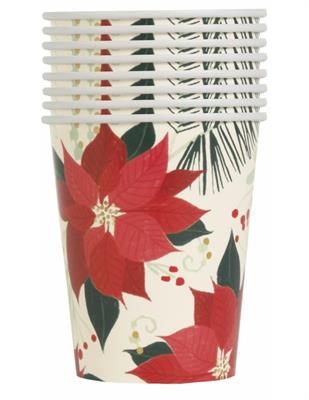 RED & GOLD POINSETTIA 9OZ PAPER CUPS, 8CT  PZ. 12 MC. 72