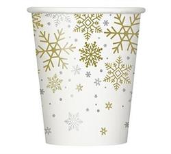 SILVER & GOLD HOLIDAY SNOWFLAKES 9OZ PAPER CUPS, 8CT  PZ. 12 MC. 72