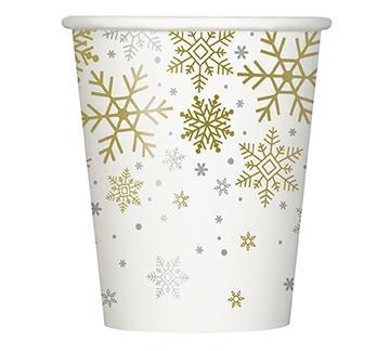 SILVER & GOLD HOLIDAY SNOWFLAKES 9OZ PAPER CUPS, 8CT  PZ. 12 MC. 72