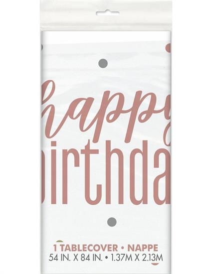 GLITZ ROSE GOLD HAPPY BIRTHDAY PLASTIC TABLE COVER, 54X84 PZ.  M