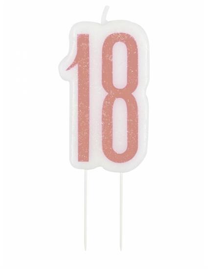 BIRTHDAY ROSE GOLD GLITZ NUMBER 18 BIRTHDAY CANDLE PZ.  MC. 72