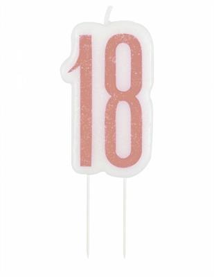 BIRTHDAY ROSE GOLD GLITZ NUMBER 18 BIRTHDAY CANDLE PZ.  MC. 72