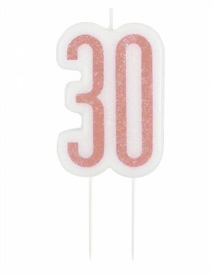 GLITZ ROSE GOLD NUMERAL BIRTHDAY CANDLE 30 PZ.  MC. 72