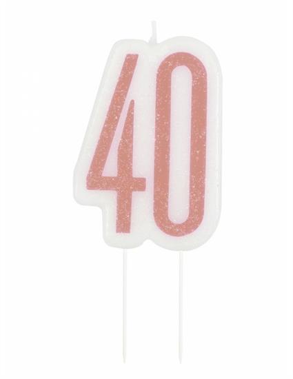 GLITZ ROSE GOLD NUMERAL BIRTHDAY CANDLE 40 PZ.  MC. 72