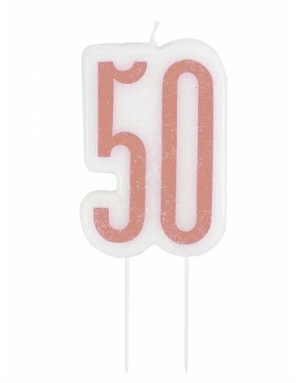 GLITZ ROSE GOLD NUMERAL BIRTHDAY CANDLE 50 PZ.  MC. 72