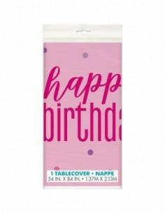 GLITZ PINK & SILVER HAPPY BIRTHDAY PLASTIC TABLE COVER, 54X84 PZ