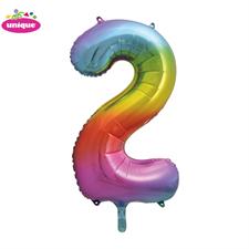 RAINBOW NUMBER 2 SHAPED FOIL BALLOON 34, PACKAGED PZ.  MC. 100