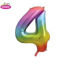 RAINBOW NUMBER 4 SHAPED FOIL BALLOON 34, PACKAGED PZ.  MC. 100