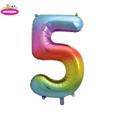 RAINBOW NUMBER 5 SHAPED FOIL BALLOON 34, PACKAGED PZ.  MC. 100