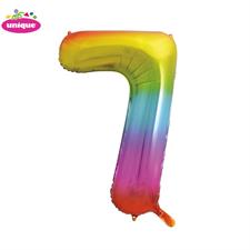 RAINBOW NUMBER 7 SHAPED FOIL BALLOON 34, PACKAGED PZ.  MC. 100
