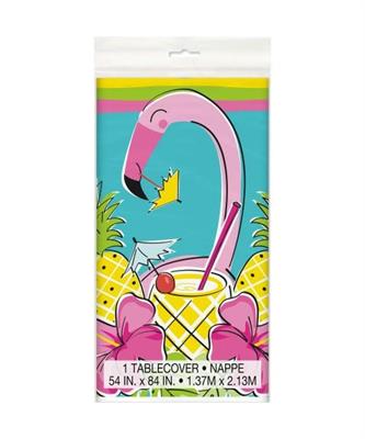 SUMMER PINEAPPLE & FLAMINGO PLASTIC TABLECOVER, 54 X 84  PZ. 12 MC