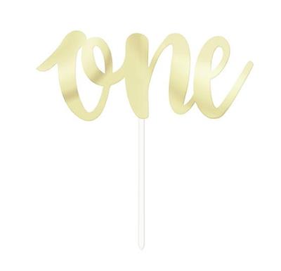 GOLD FOIL SCRIPT ONE CAKE TOPPER PZ. 12 MC.48