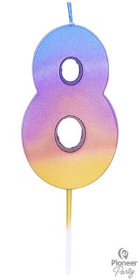 CANDLES NUMBER 8 RAINBOW OMBRE      6PZ MC288