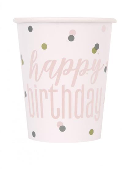 EU 8 GLITZ ROSE GOLD HAPPY BIRTHDAY CUPS9OZ PZ.  MC. 72