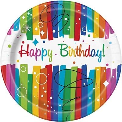 EU RAINBOW RIBBON HAPPY BIRTHDAY 9 PLATES 8CT PZ12 MC72