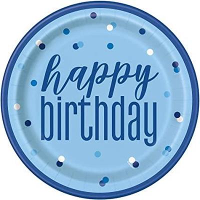 EU GLITZ BLUE & SILVER HAPPY BIRTHDAY 9 PLATES 8CT PZ.12 MC. 72