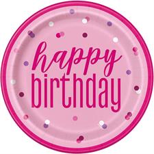 EU GLITZ PINK & SILVER HAPPY BIRTHDAY 9 PLATES 8CT PZ12 MC72