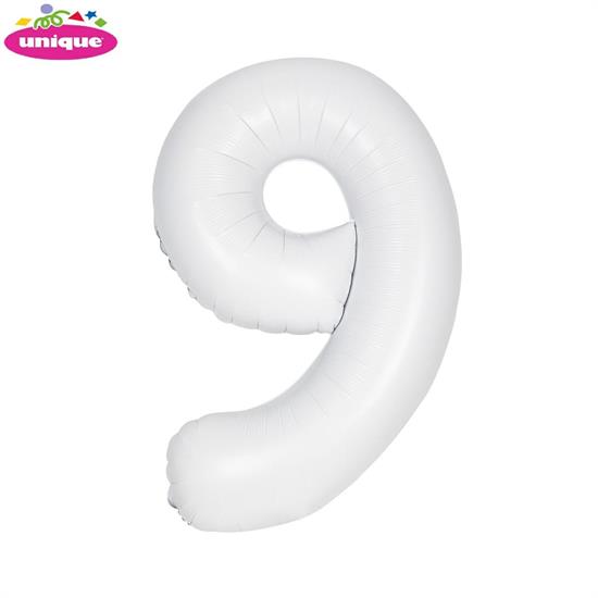 WHITE NUMBER 9 FOILBALLOON 34, PACKAGED PZ. 5 MC. 100