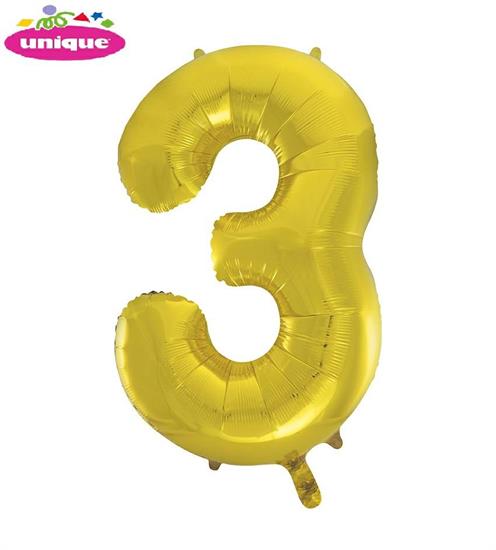 34 NUMERAL 3 GOLD FOIL BALLOON PKG PZ. 5 MC. 100