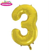 34 NUMERAL 3 GOLD FOIL BALLOON PKG PZ. 5 MC. 100