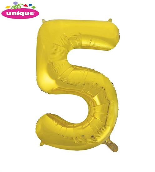 34 NUMERAL 5 GOLD FOIL BALLOON PKG PZ. 5 MC. 100