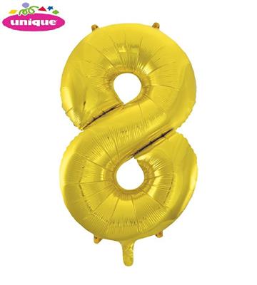 34 NUMERAL 8 GOLD FOIL BALLOON PKG PZ. 5 MC. 100