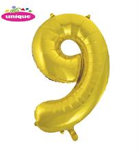 34 NUMERAL 9 GOLD FOIL BALLOON PKG PZ. 5 MC. 100