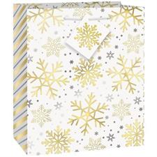 SILVER&GOLD HOLIDAY SNOWFLAKES   1PZMC144 MEDIUM GIFT BAGS