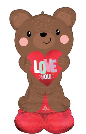 AIRLOONZ SATIN BROWN LOVE BEAR  124CM      1PZ MC24