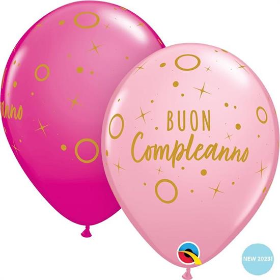 11RND ST BUON COMPLEANNO DOTS PINK/BERRY     1BAG=100PZ MC50