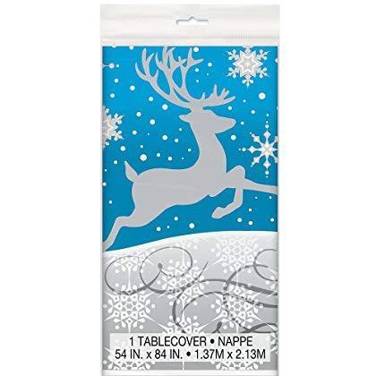 SILVER SNOWFLAKE CHRISTMAS       1PZRECTANGPLASTICTABLECOVER,54X84